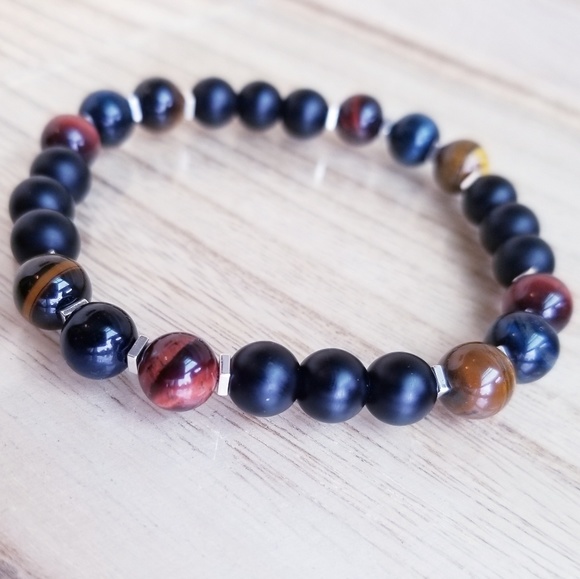 Tiger Eye, Black Onyx & Hematite Stretch Bracelet - Picture 5 of 6